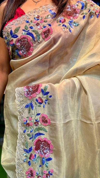 Gulnaar kanchi soft tissue silk saree reception saree for women