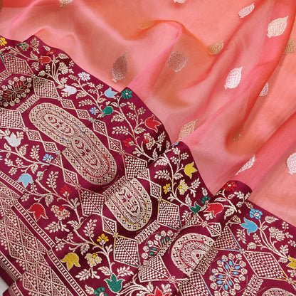 Peach kora saree handwoven sarees Indian sari blouse wedding saree