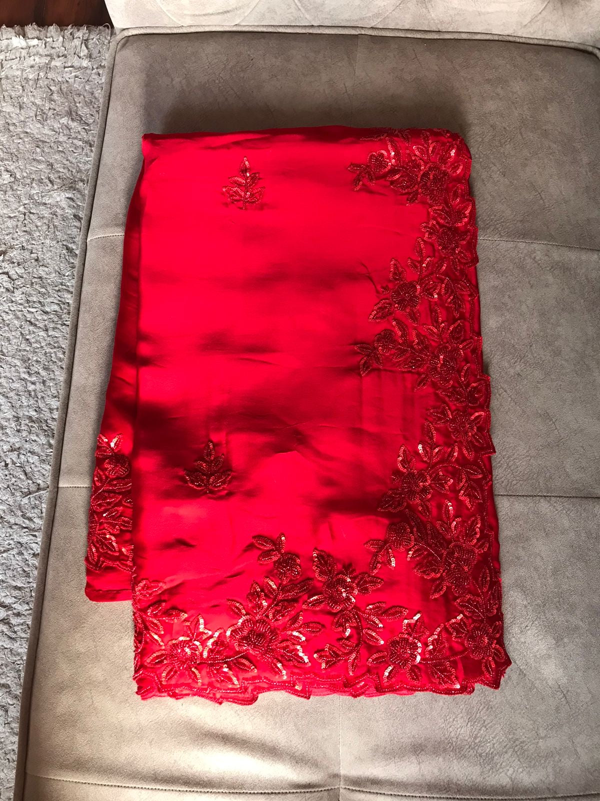 Red Satin Luxury premium Organza sarees