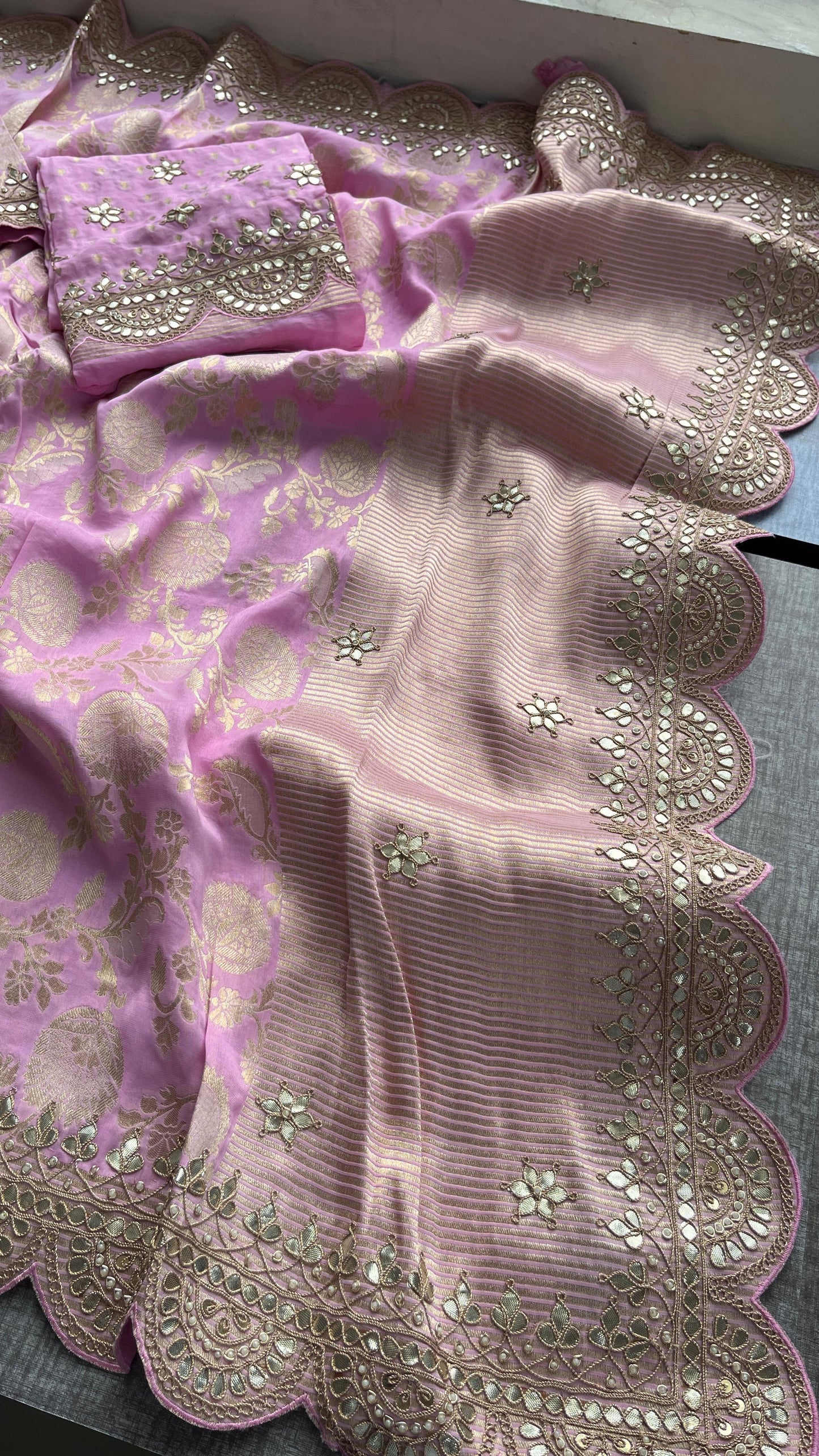 Umesha Khaddi gorgette saree Indian wedding sari blouse