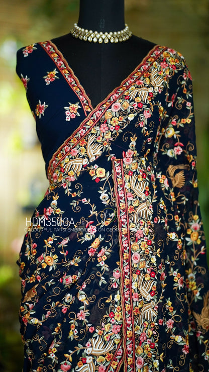 Navish Parsi inspired saree georgette sarees women sari blouse