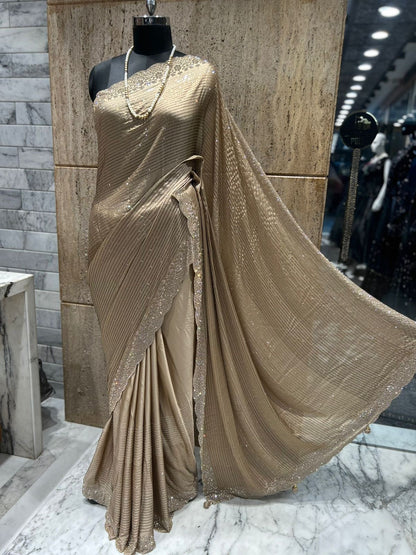 Crepe swarosvki saree Partywear sari blouse Indian sarees for women