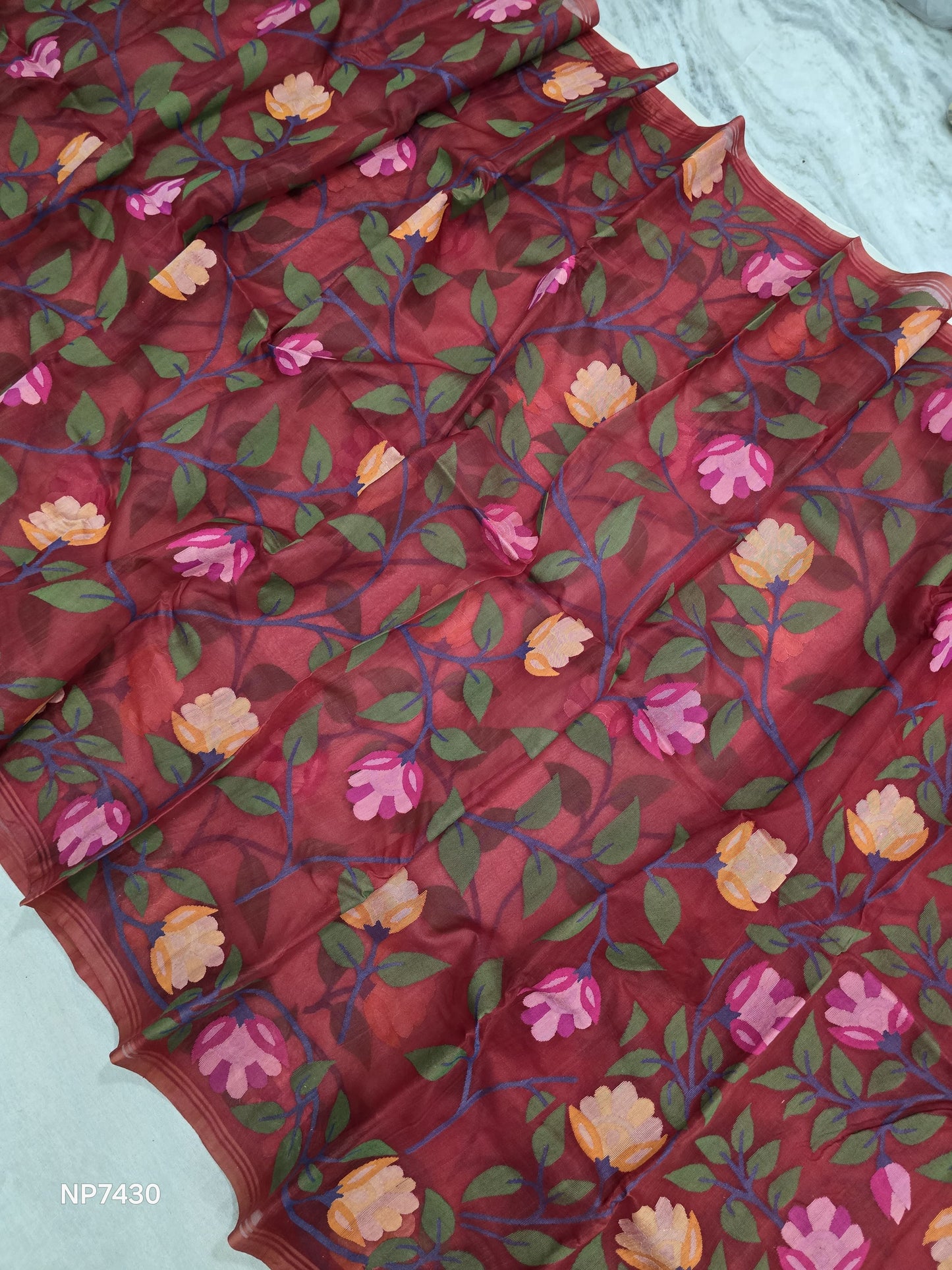 Red jamdani saree tantuj saree Bengal traditional sarees blouse