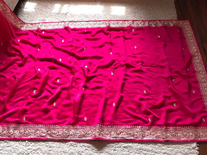 Pink premium satin silk embroidered sarees