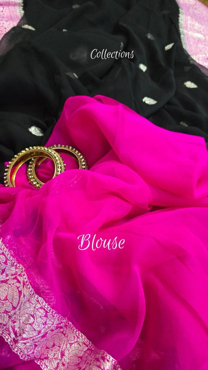 Black khaddi Chiffon Saree Indian Sarees wedding sari blouse