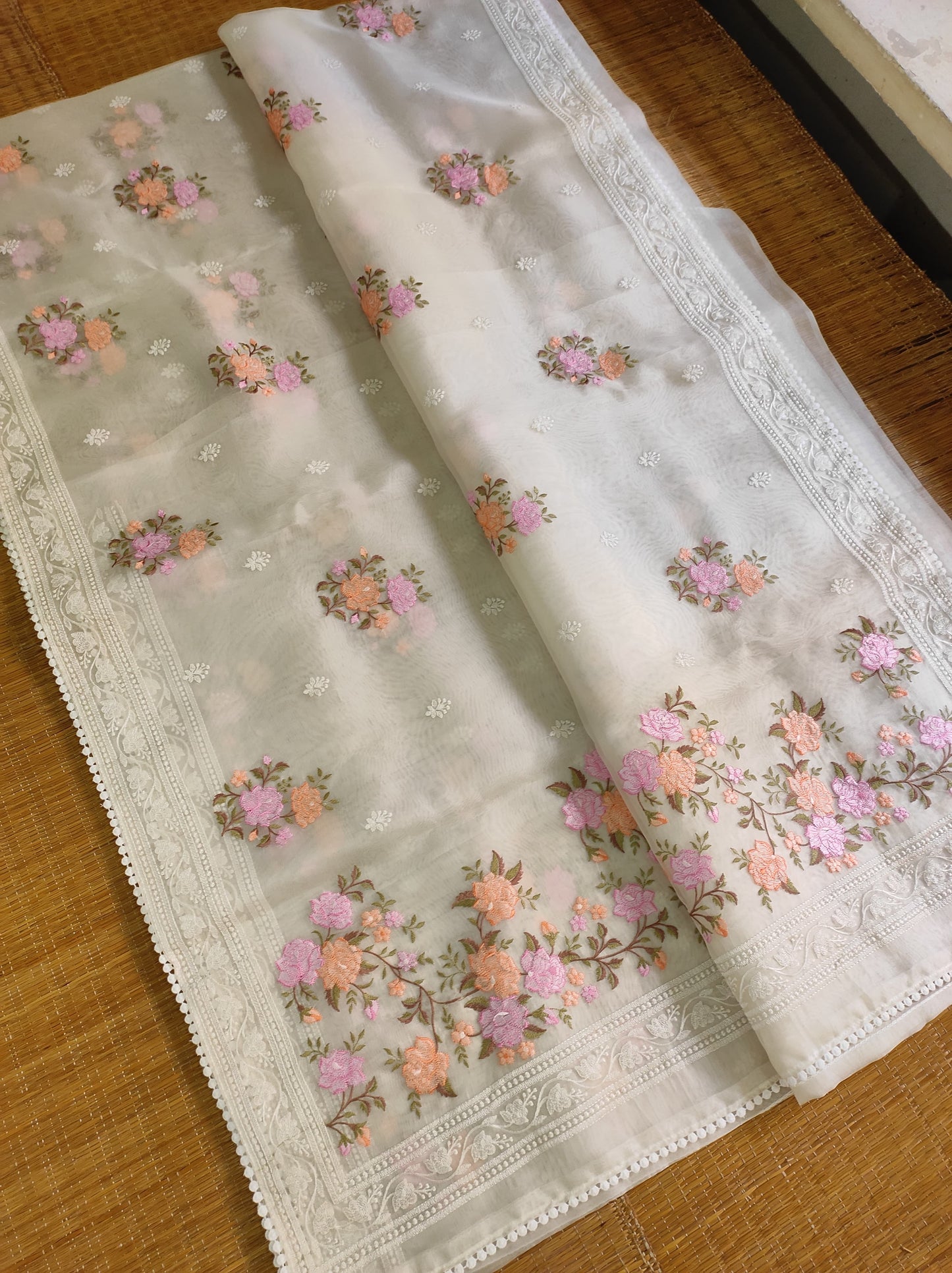 Meenadari Organza Silk Saree Embroidery Sari