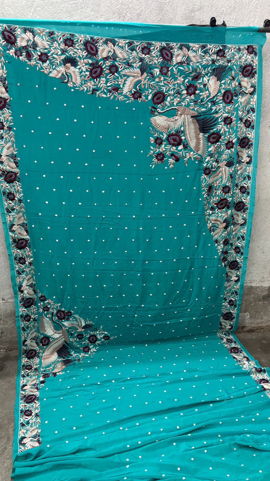 Crepe Parsi saree handmade Parsi Gara sari blouse