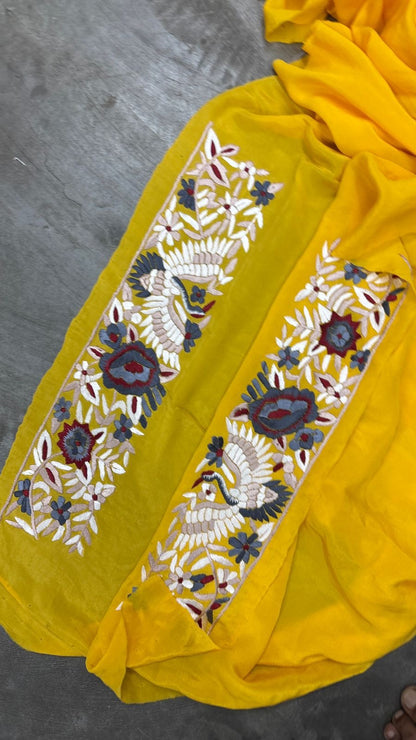 Yellow Parsi saree authentic Parsi Gara saree