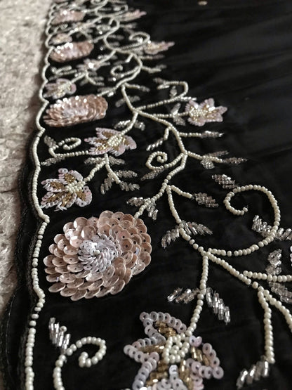 Zahana Black Premium Saree Satin Organza Sari