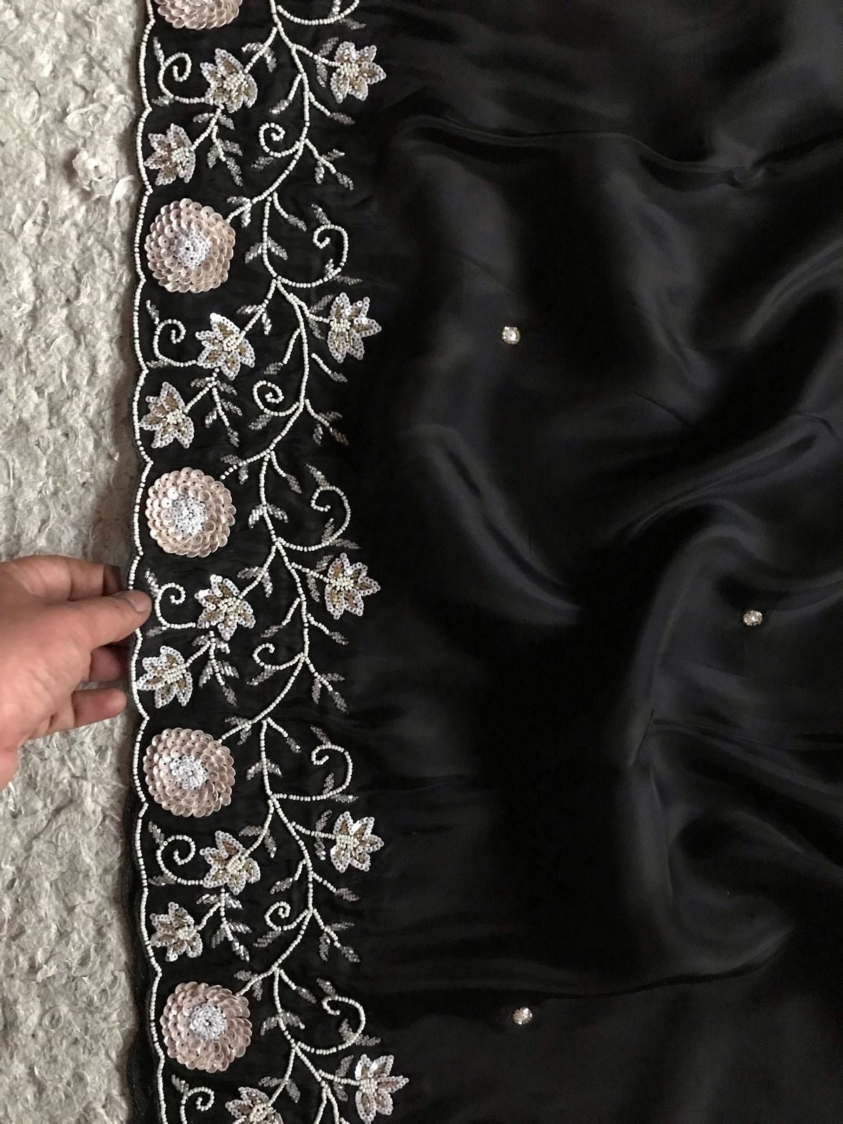 Zahana Black Premium Saree Satin Organza Sari