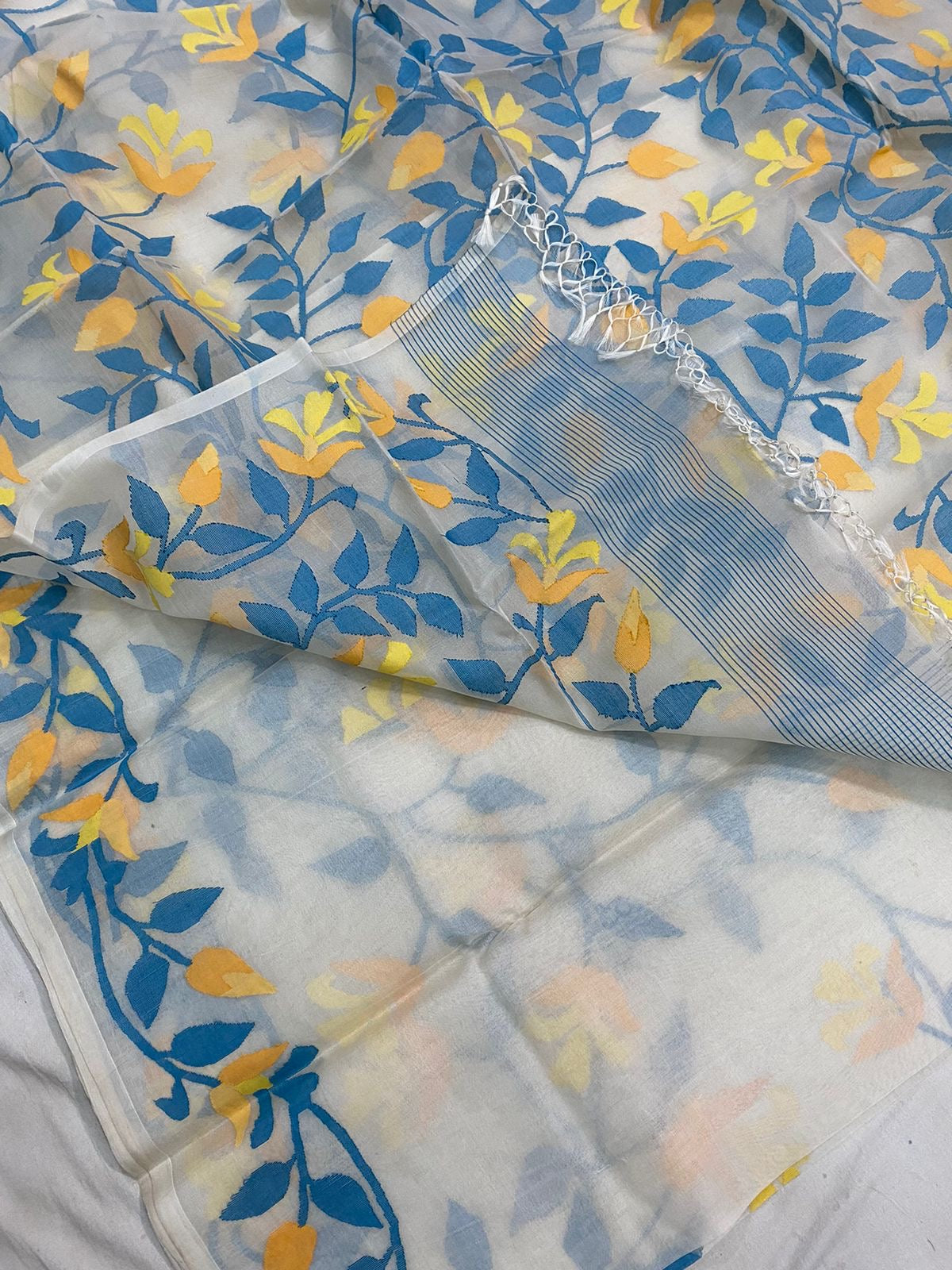 Aqua floral jamdani tantuj saree women saree