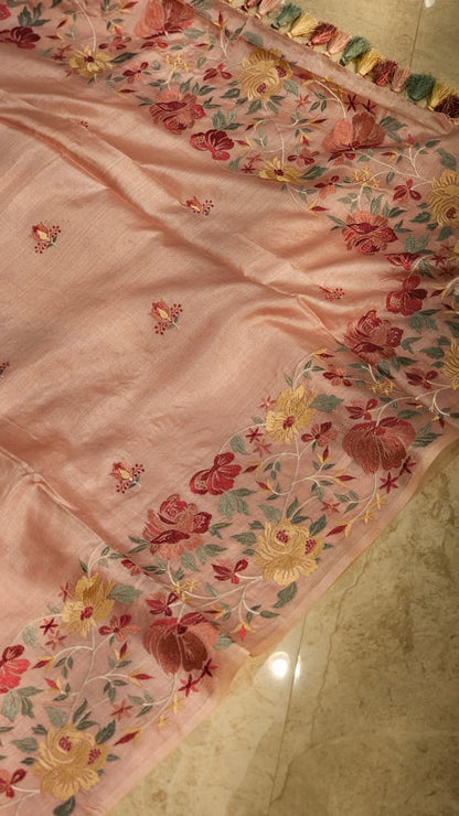 Floral saree tussar silk saree Indian sari blouse