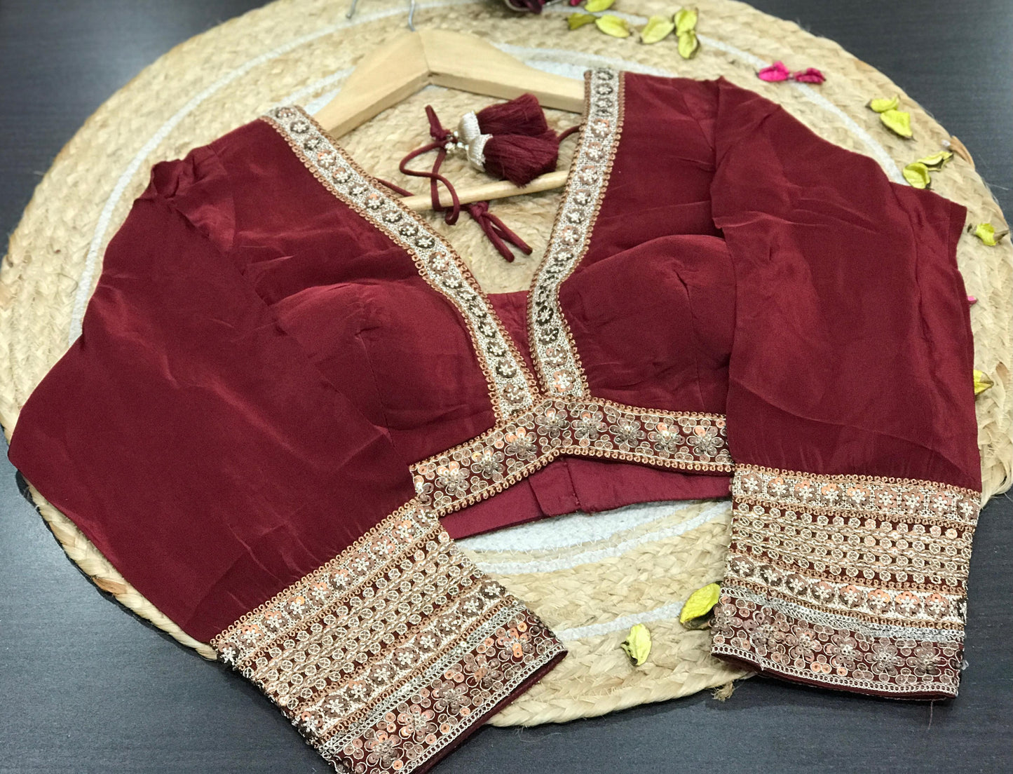 Crepe silk saree paisley inspired sari blouse reception sarees