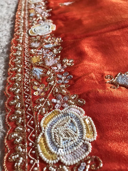 Orange Premium Shimmer Organza Tissue Silk Sarees