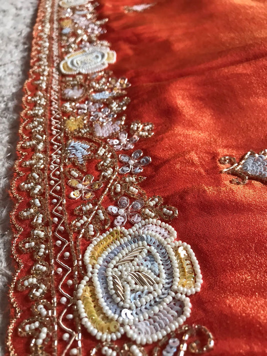 Orange Premium Shimmer Organza Tissue Silk Sarees