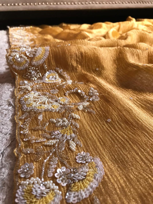 Premium gold saree tissue saree organza sari