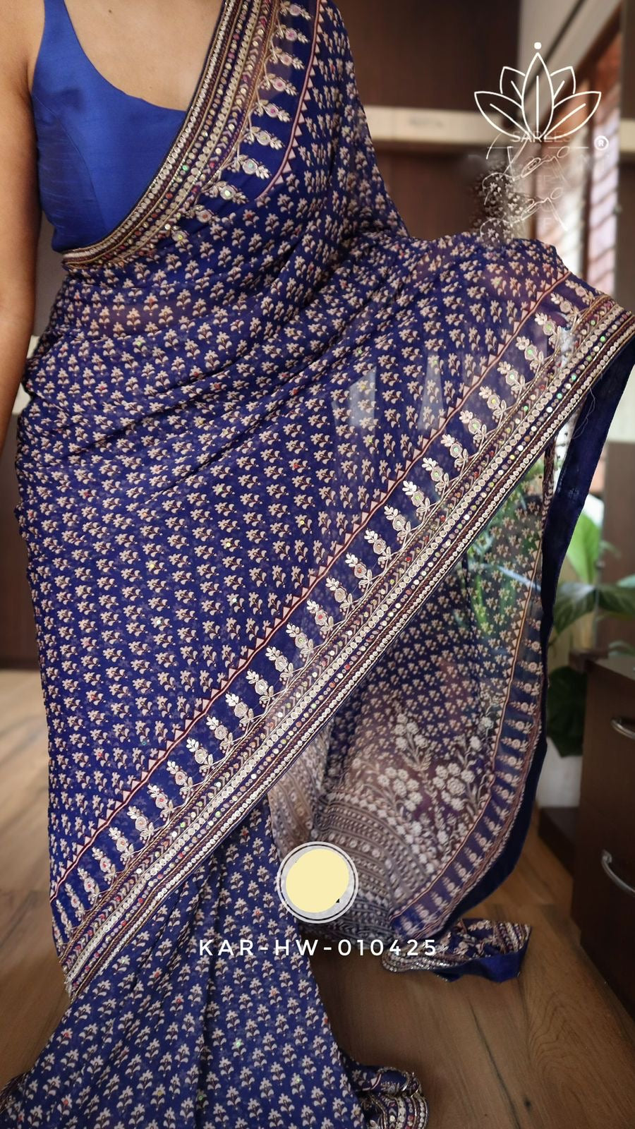 Blue gorgette silk saree designer saree women sari blouse