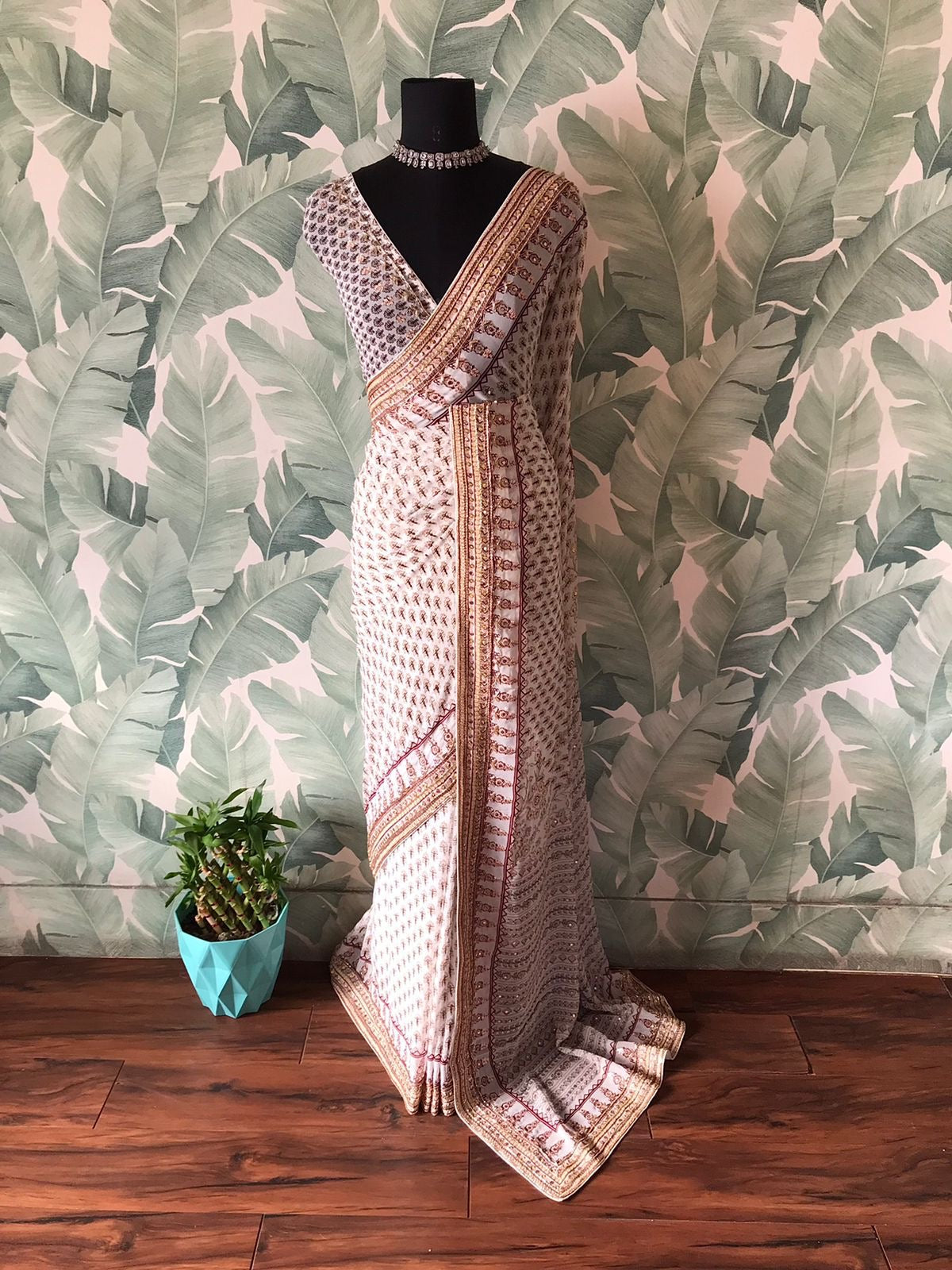 Handmade gorgette silk saree embroidered sarees Indian sari blouse