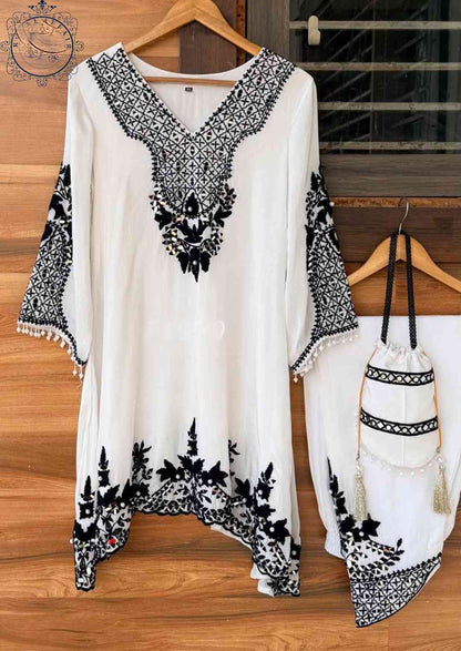 White silk salwar kameez fusion dress designer stitched dresses