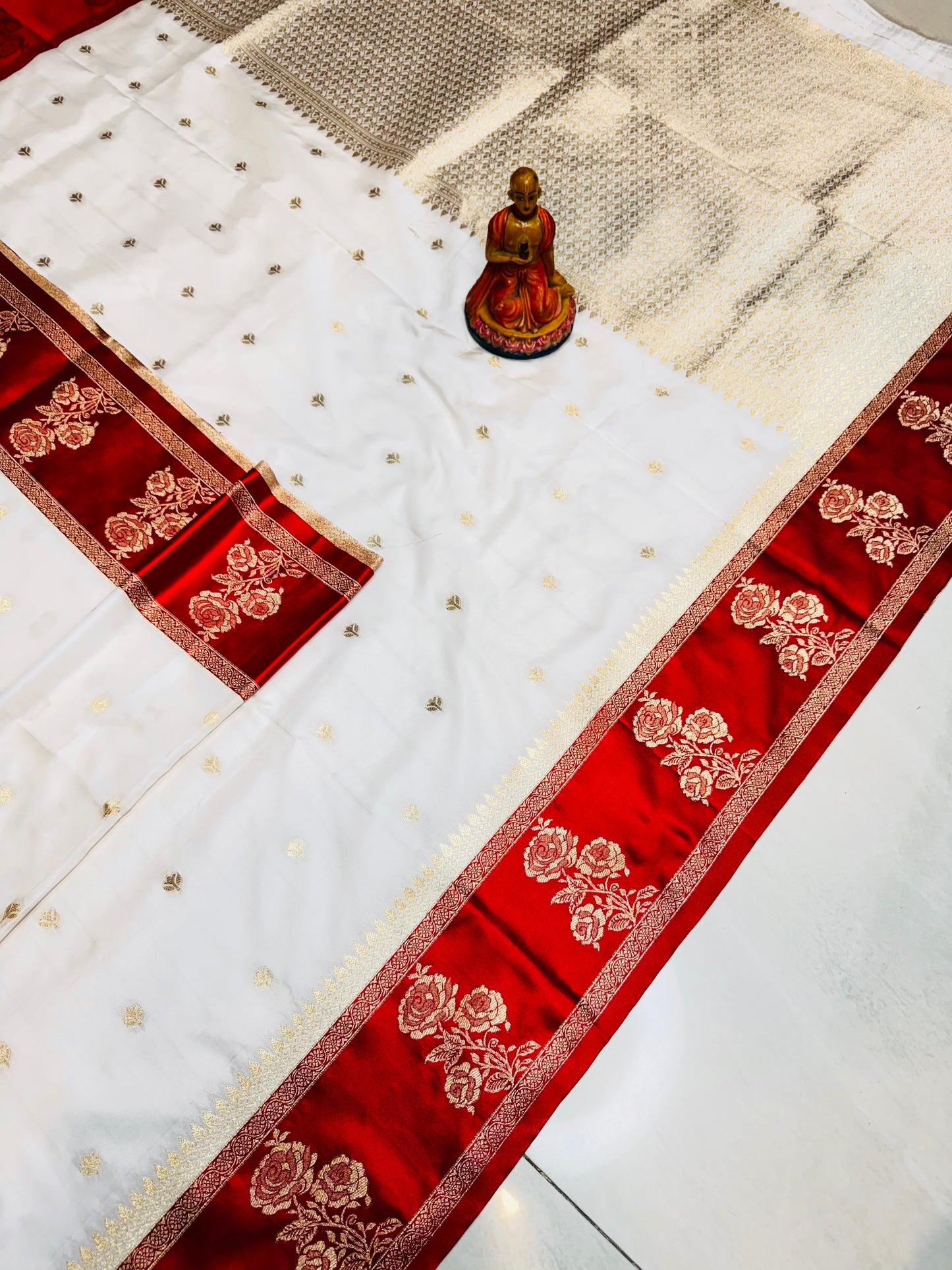Puja special saree red white saree blouse Indian sari blouse