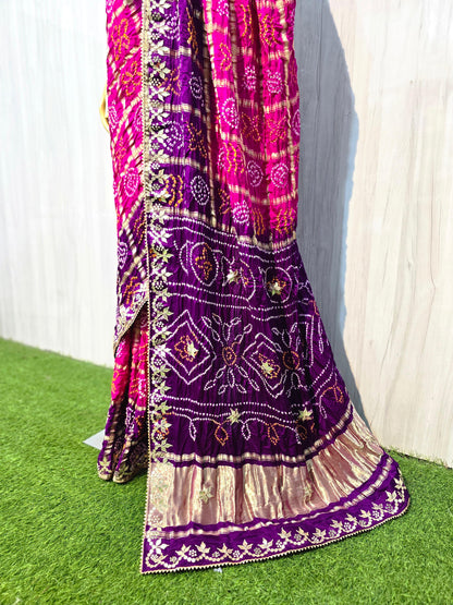Purple pink Gajji silk saree gharchola saree exclusive sari blouse