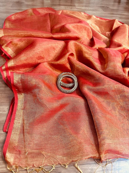 Handwoven Linen Saree Women Sarees Dual Tone Saree