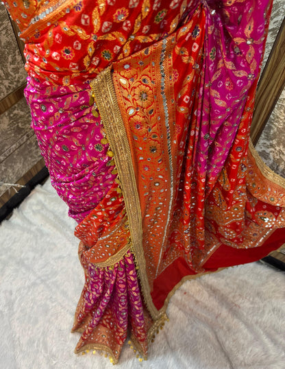 Banarsi soft gorgette saree bandhej saree blouse wedding sari