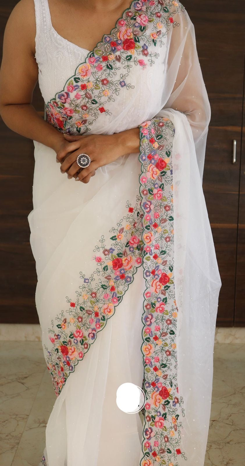White Organza Saree Embroidery Saree Indian sarees