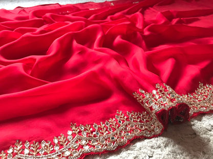 Lubina Red Pure Organza Silk Saree Luxury Sarees