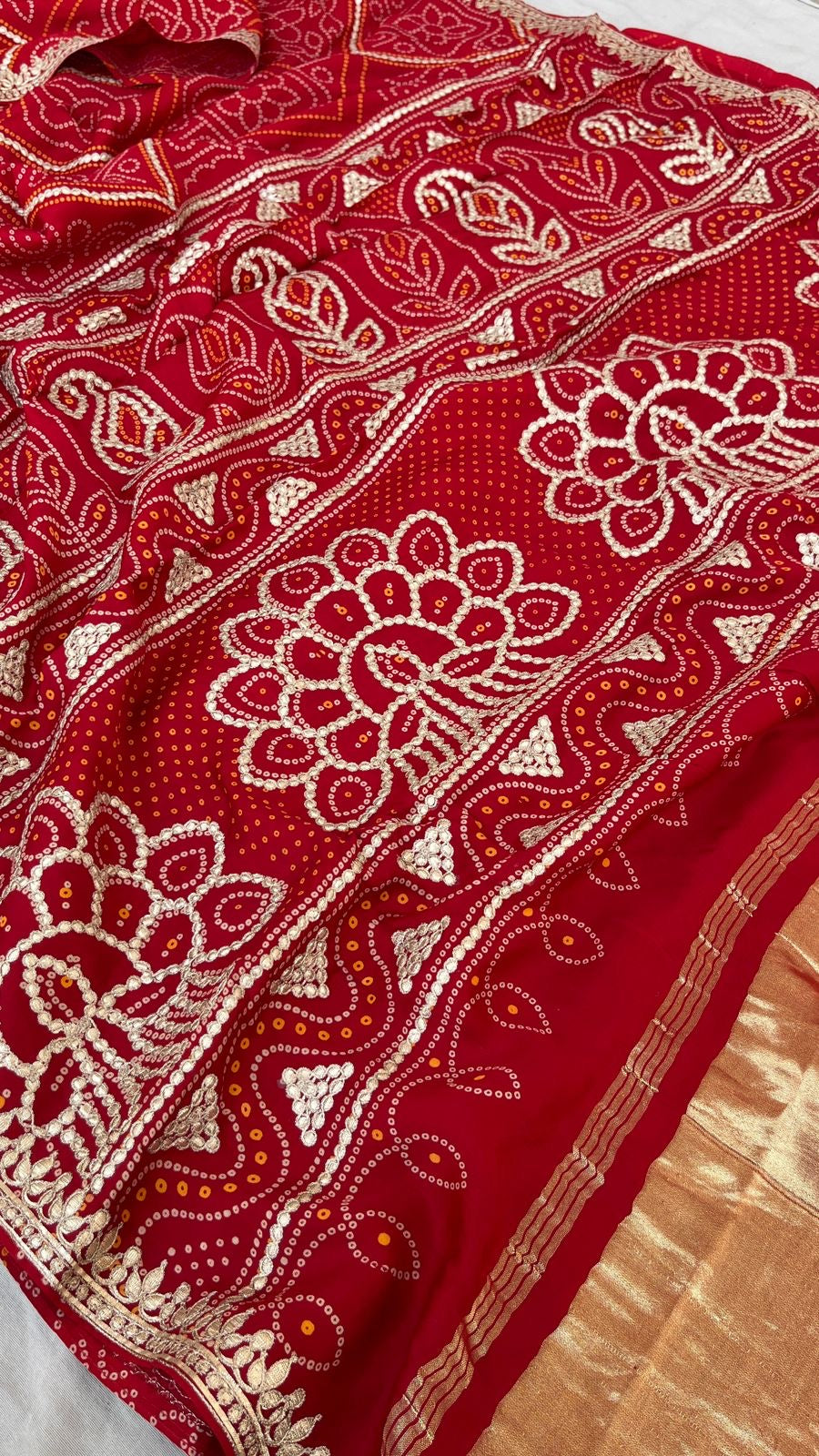 Red Bandhani Gajji silk saree Indian traditional silk sarees