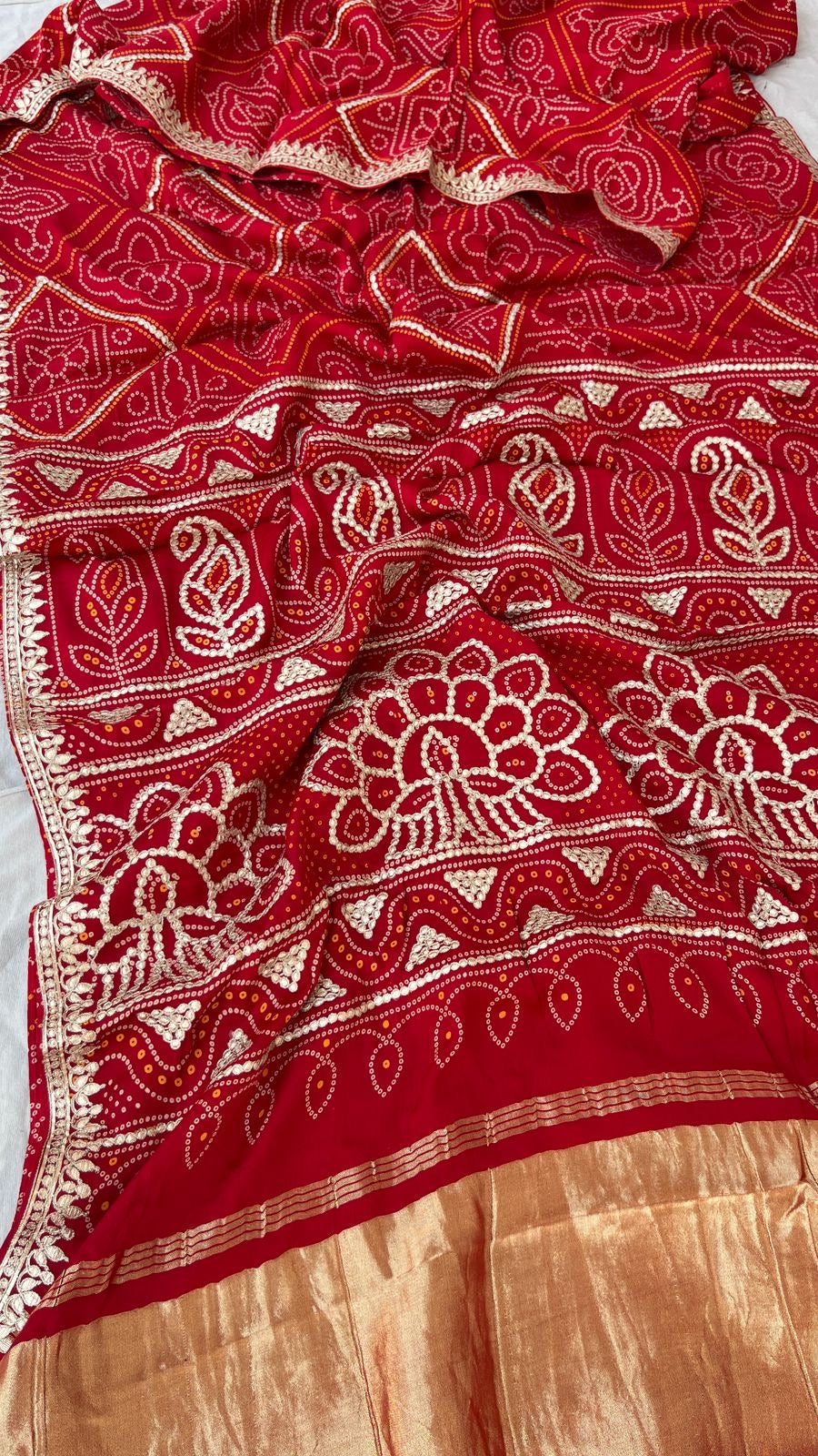 Red Bandhani Gajji silk saree Indian traditional silk sarees