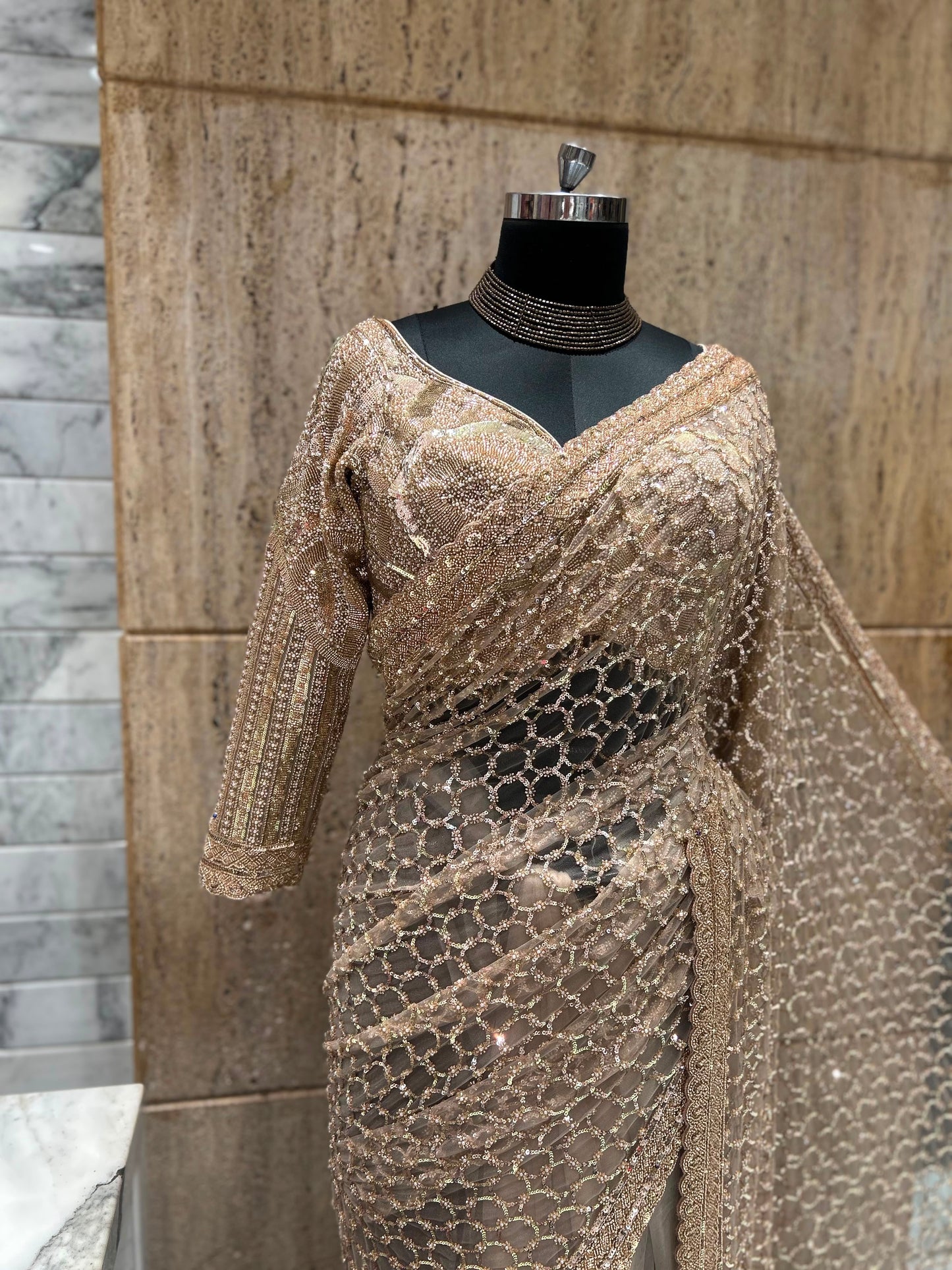 Gold net saree designer sarees blouse designer sari