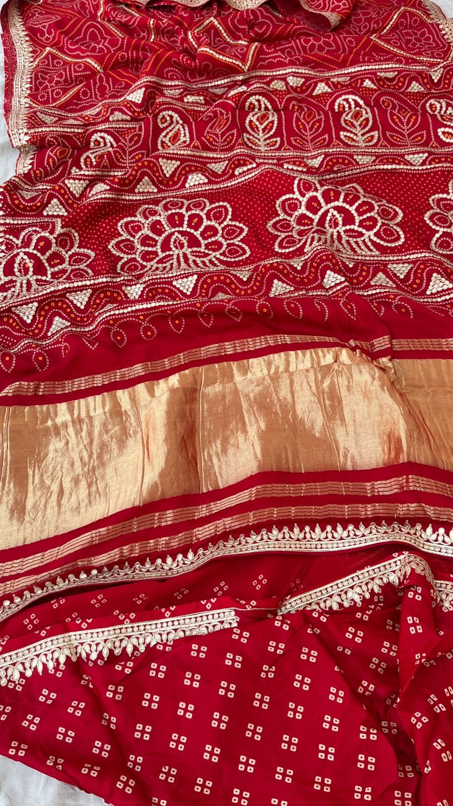 Red Bandhani Gajji silk saree Indian traditional silk sarees