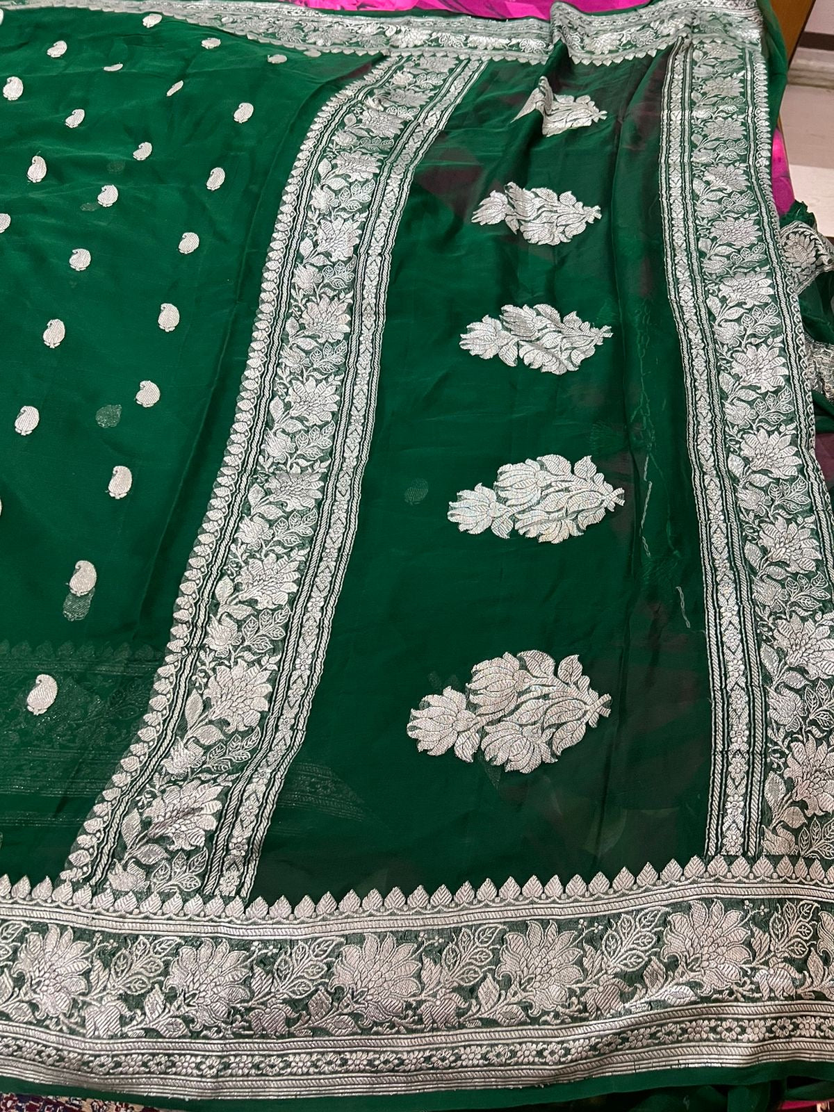 Chiffon Green Banarsi Saree khaddi chiffon saree