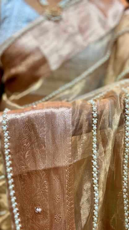 Banarsi gold tissue saree Indian sarees wedding sari blouse