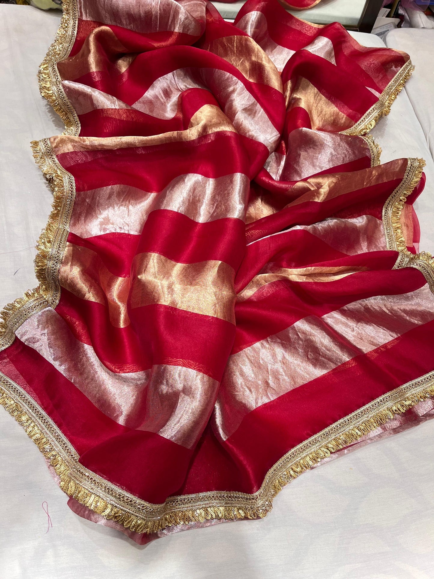 Tissue striped organza saree partywear sarees
