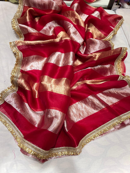 Tissue striped organza saree partywear sarees