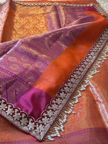 Handmade Banarsi tissue saree Indian wedding saree bridal sari blouse