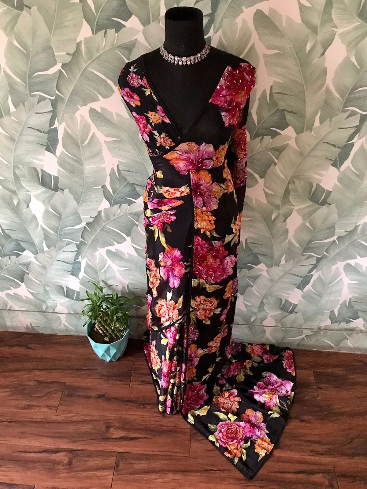Floral saree black sari blouse Indian sarees beautiful sari
