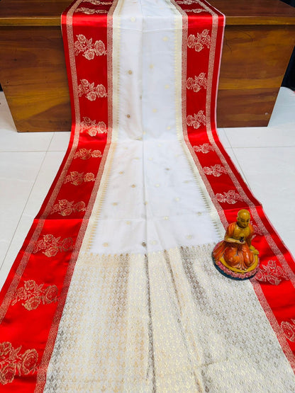 Puja special saree red white saree blouse Indian sari blouse
