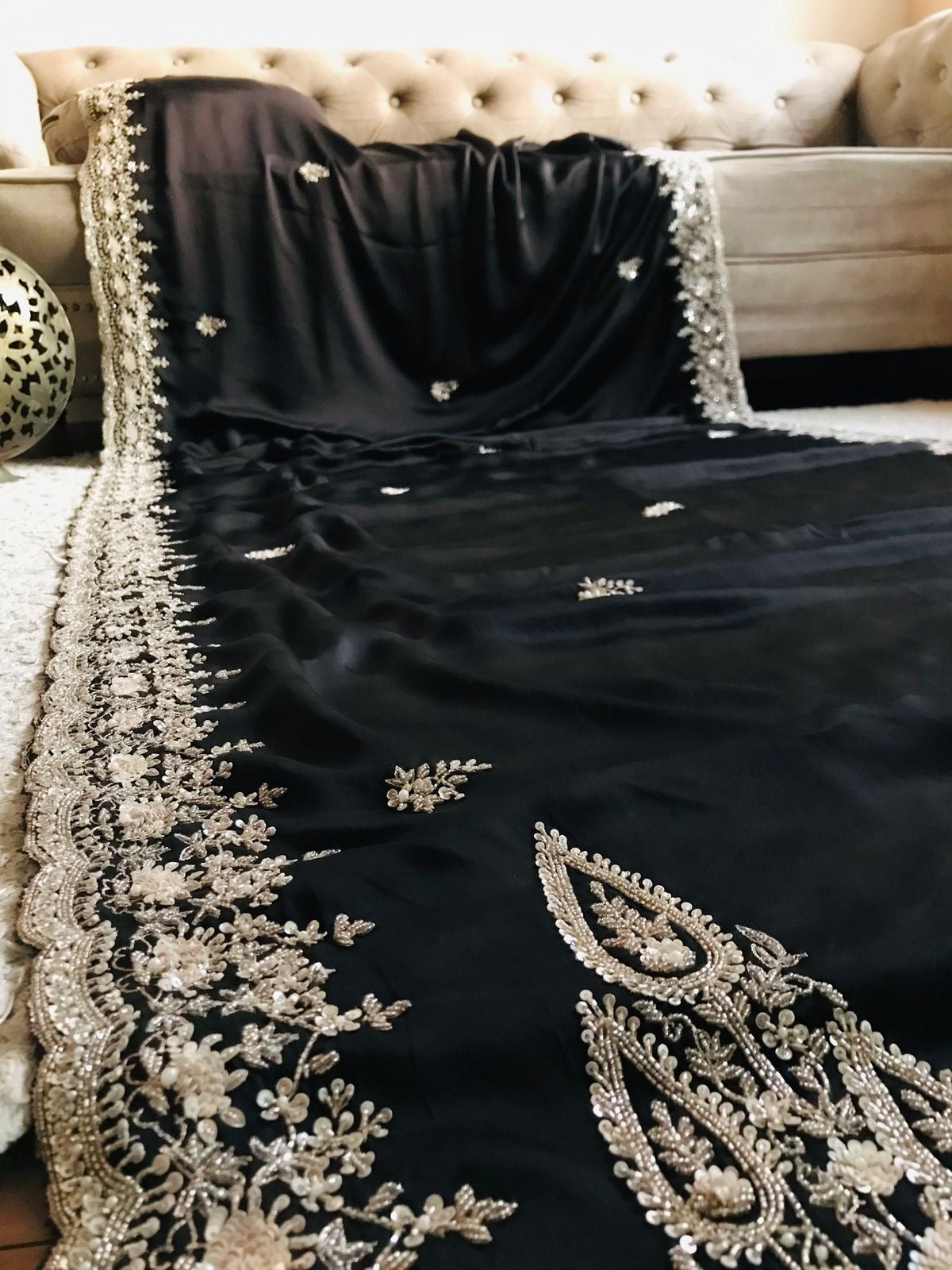 Black satin organza saree luxury saree women sari blouse