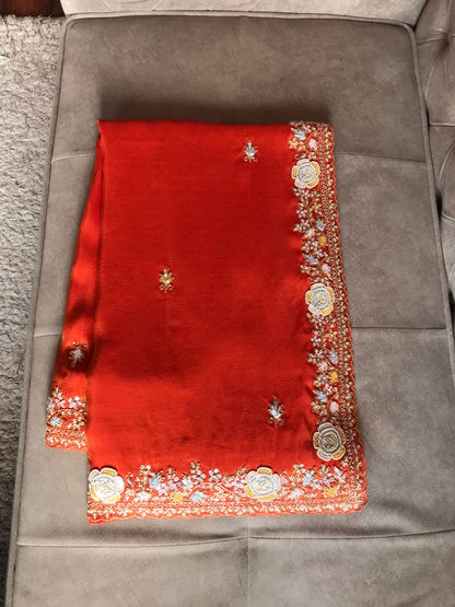 Orange Premium Shimmer Organza Tissue Silk Sarees