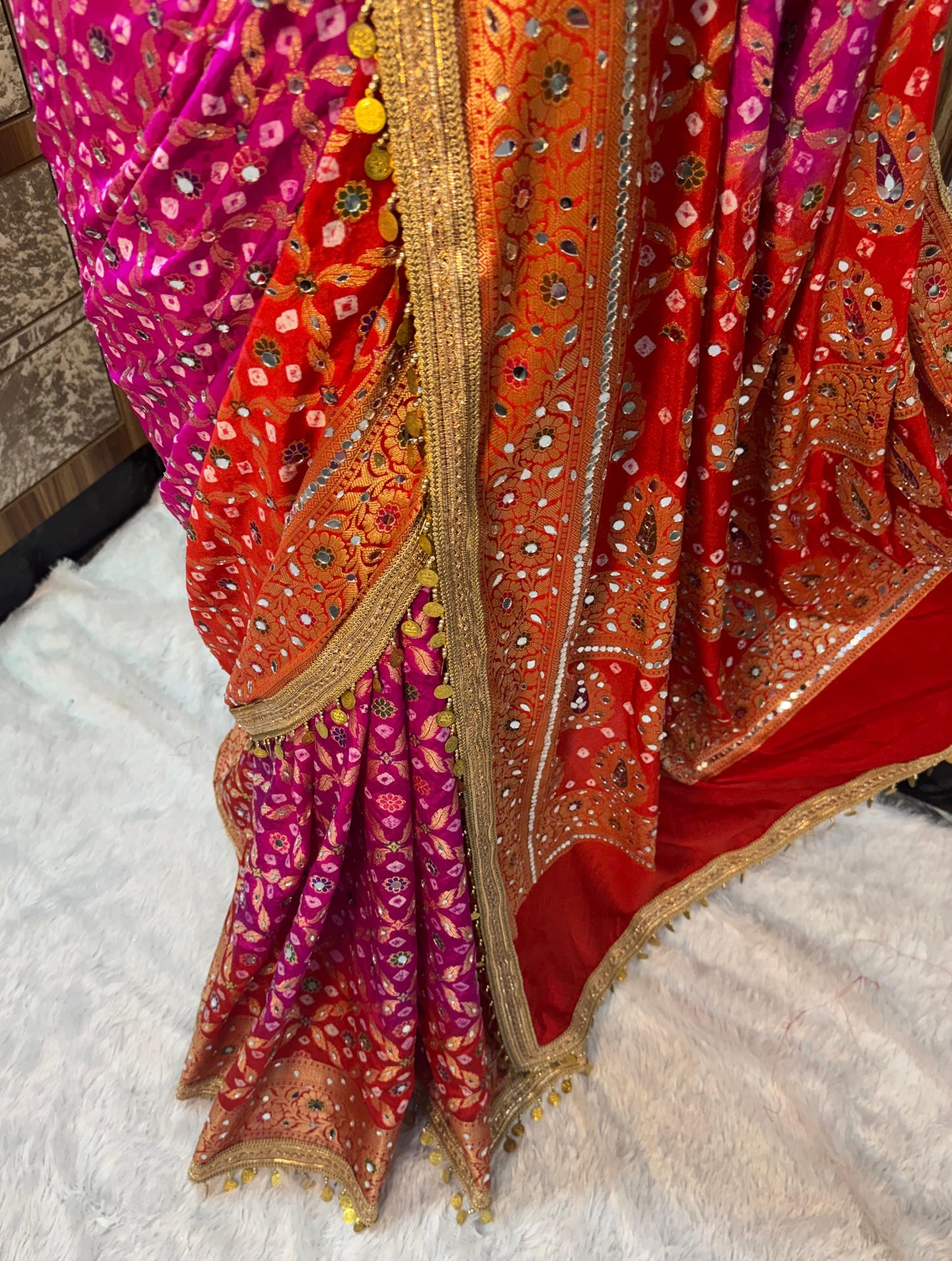 Banarsi soft gorgette saree bandhej saree blouse wedding sari