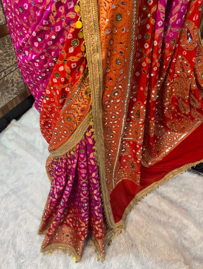 Banarsi soft gorgette saree bandhej saree blouse wedding sari