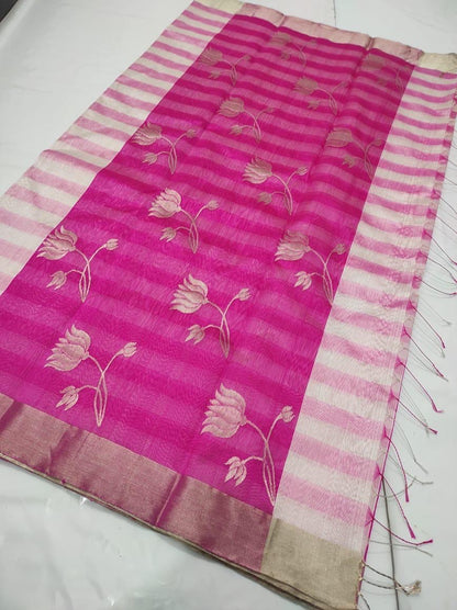 Pink Striped Chanderi Saree Indian Traditional sarees