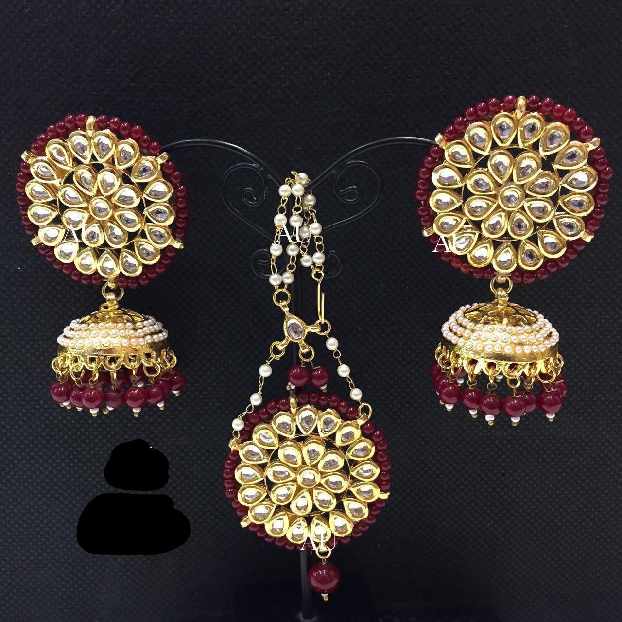 Handmade jhumki set Kundan jhumki earrings tikka set