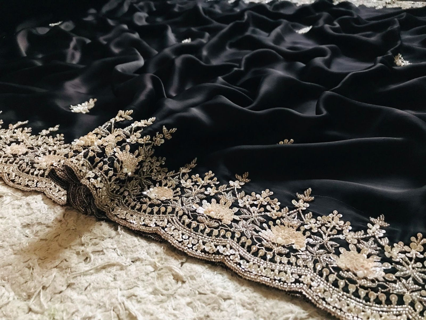Black satin organza saree luxury saree women sari blouse