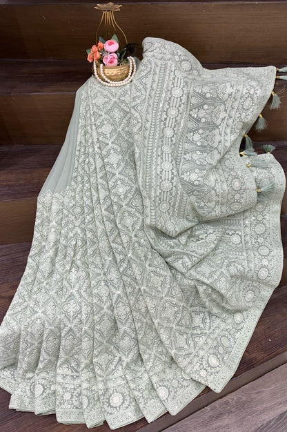 Vanika Chikankari Saree Gorgette Saree Indian Sari