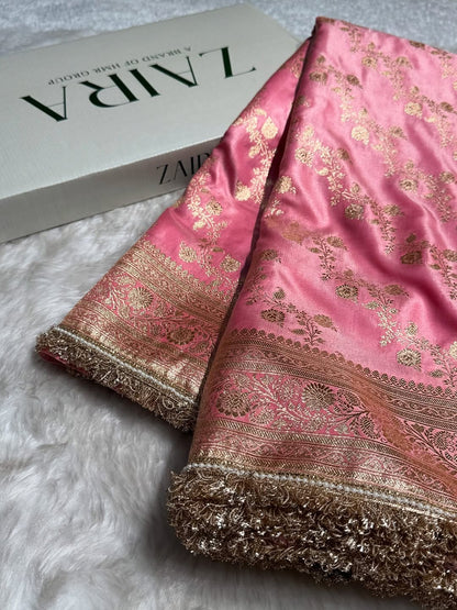 Pink Banarsi saree mashru Katan silk saree Indian sarees blouse