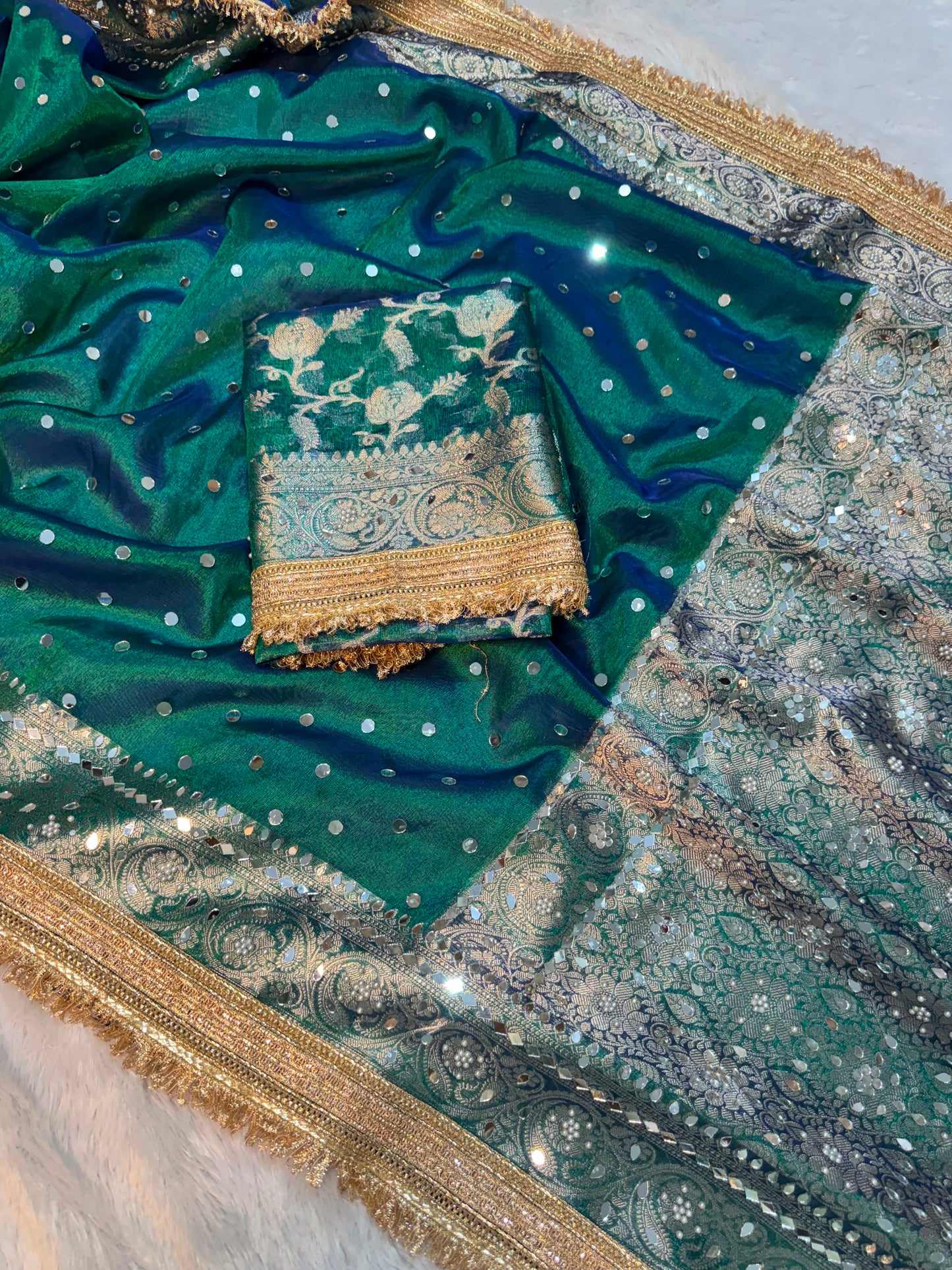 Maharani glass tissue saree banarsi soft silk saree Indian sari blouse
